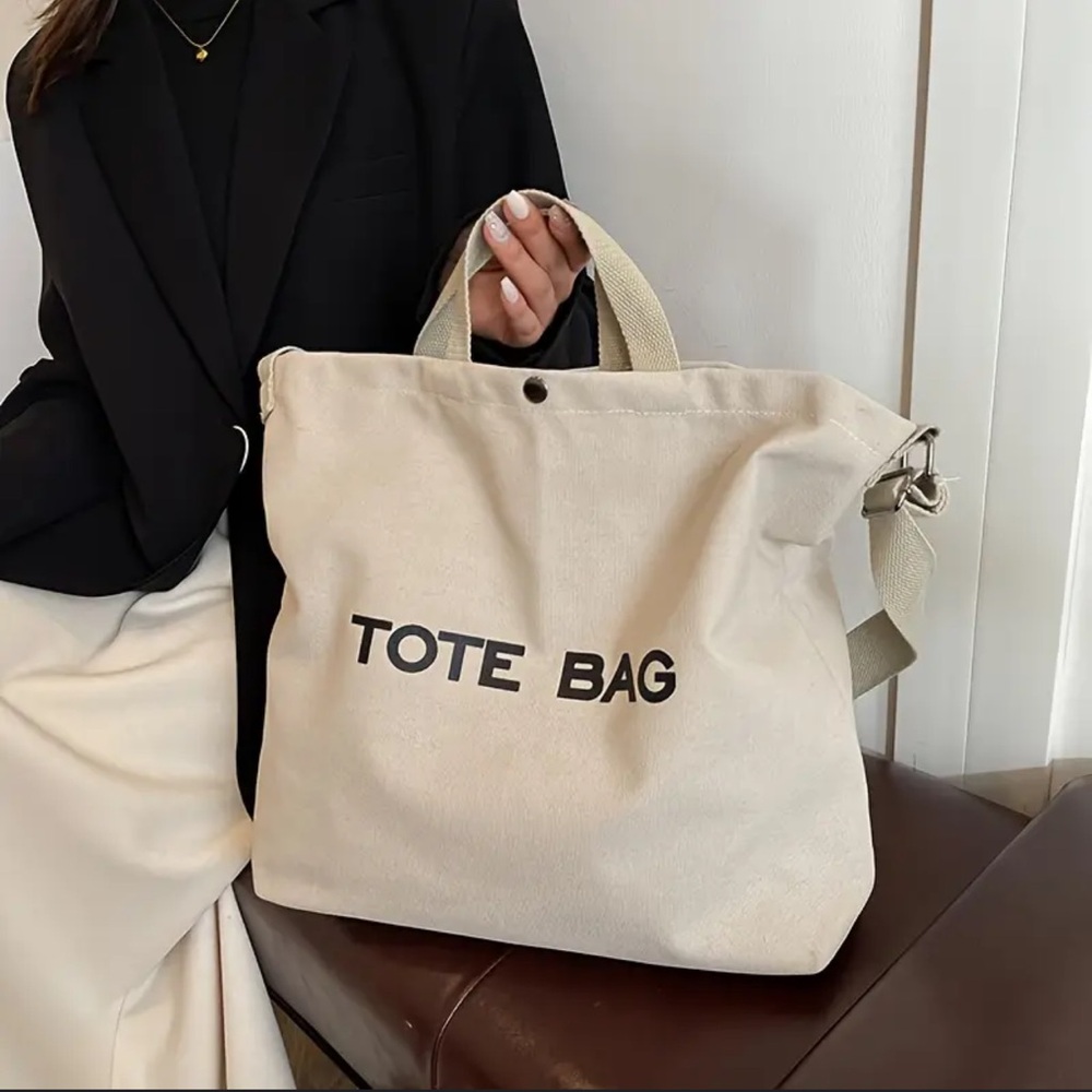 Beige Canvas Tote Bag